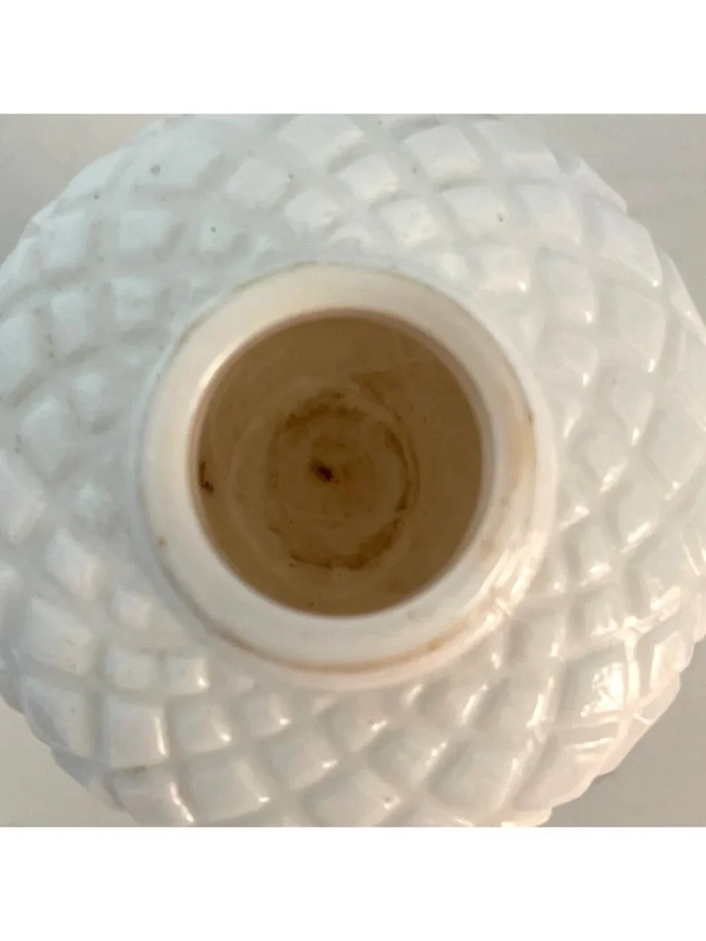 Vintage Mini Milk Glass Oil Lamp Diamond Pattern Base Ruffled Chimney 9.75